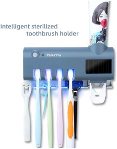 Toothbrush sanitizer Toothbrush sterilizer Toothbrush Holder with LED UV Light, Rechargeable Solar Power LED Disinfection, Wireless Design,Wall Mounted Automatic Toothpaste Dispenser