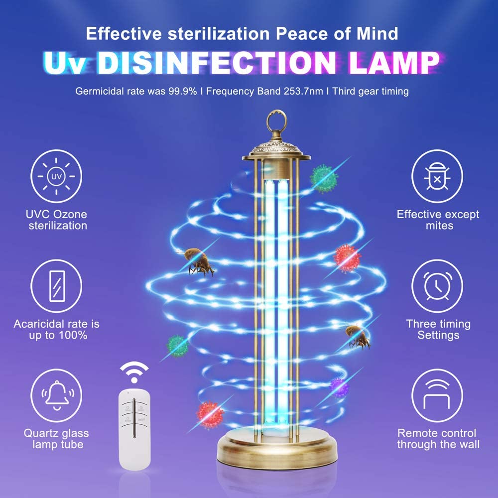 Uv Germicidal Light Ozone 38W 430 sq ft Air Sanitizer Lamp with Remote Control Third Gear Timing for Living Room Bedroom Household
