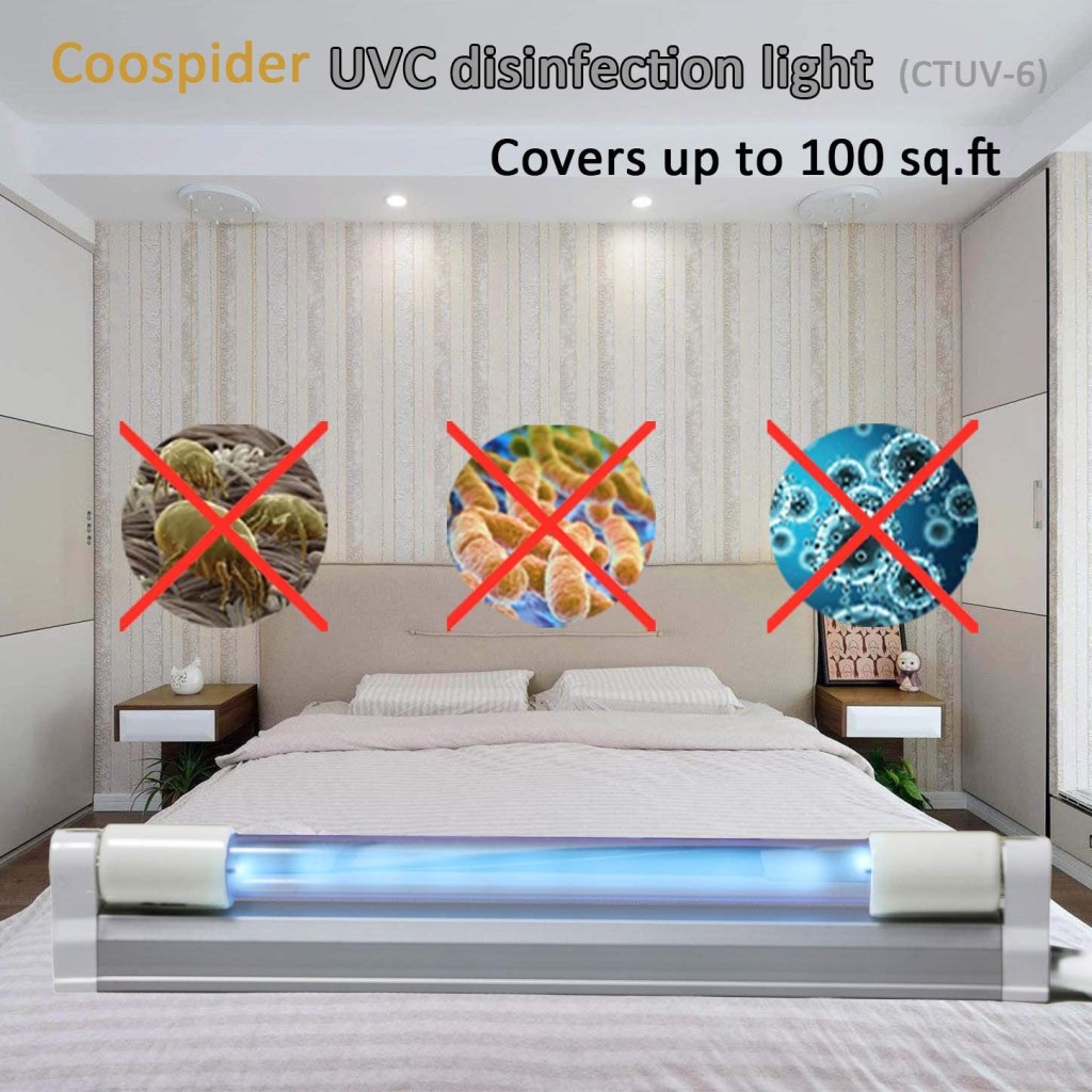 UVC Lamp UV-C Light Cover up to 100 sq. ft. Room with 5ft Cord and Plug (UVC Ozone Free)