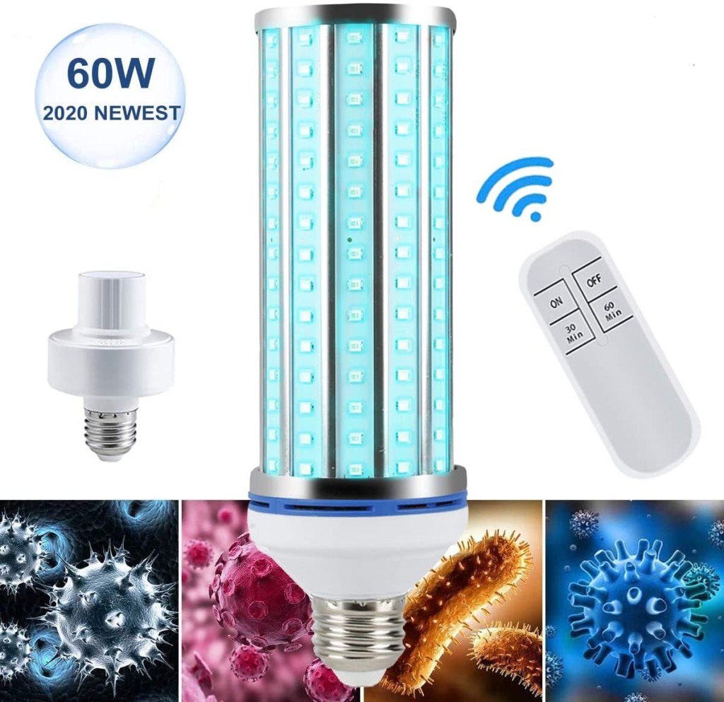60W UV LED Corn Light Bulb,2020 Ultraviolet Sanitizer Light Germicidal Sterilization Lamp E26/E27, uv-c Light Sterilizer Disinfection Remote Control for Warehouse School Supermarket Home Ozone Free